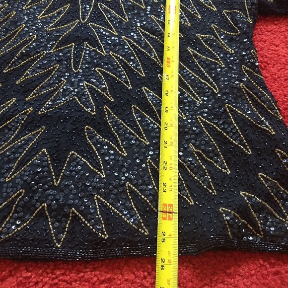 vintage 80s NWOT short sleeve sequin beads zigzag top - Picture 7 of 12